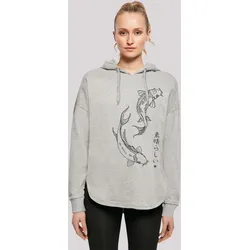 Kapuzenpullover F4NT4STIC "Koi Karpfen", Damen, Gr. M, grau, Obermaterial: 100% Baumwolle, casual, oversize, Langarm, Pullover, Print