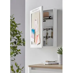 Schlüsselkasten HOME AFFAIRE, weiß, B:30cm H:40cm T:8cm, MDF, Leinen, Schlüsselkästen, mit Leinenkissen zum Anpinnen von Fotos und Notizen