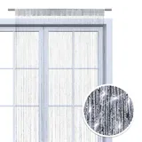 Wometo Faden-Vorhang Glitzer-Vorhang 90x245 - silber-silber glänzender Deko Schal transparent halbtransparent Weihnachten