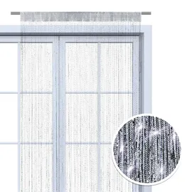 Wometo Faden-Vorhang Glitzer-Vorhang 90x245 - silber-silber glänzender Deko Schal transparent halbtransparent Weihnachten