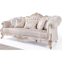 Casa Padrino Luxus Barock Wohnzimmer Sofa mit Kissen Hellgrau / Weiß / Antik Bronze 243 x 89 x H. 106 cm - Barock Möbel