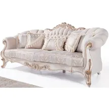 Casa Padrino Luxus Barock Wohnzimmer Sofa mit Kissen Hellgrau / Weiß / Antik Bronze 243 x 89 x H. 106 cm - Barock Möbel