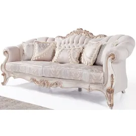 Casa Padrino Luxus Barock Wohnzimmer Sofa mit Kissen Hellgrau / Weiß / Antik Bronze 243 x 89 x H. 106 cm - Barock Möbel