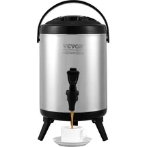 Vevor Heiß- und Kaltgetränkespender Getränkespender 6 L, Edelstahl Heiß- und Kaltwasserbrunnen Großer Getränkespender mit Zapfen für Kaffee, Kalte Milch, Wasser, Saft usw. Isolierkanne 1-2 Personen