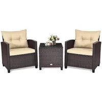 Goplus Balkonmöbel Set Polyrattan Gartenmöbel Tisch 2 Stühlen