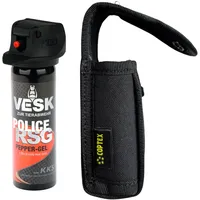 Premium Pfefferspray VESK Police-RSG 50 ml 63 ml + Coptex Holster/Etui für Gürtel/Molle System - schwarz - Gel Schaum Weitstrahl Breitstrahl - Flip-Top-Deckel - EXTREM STARK (Gel, 63 ml)