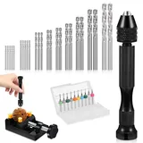 Udbrud 37 Teiliges Mini-Handbohrer-Set für Handwerk, 0,3–1,2 mm PCB-Mini-Bohrer und 0,5–3,0 Spiralbohrer mit Präzisions-Handstift-Schraubstock Micro Twist Bohrerspitzen für Bohrwerkzeuge Modellbau DIY