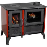 hosseven Kaminofen mit Backfach und Herdplatte 4013 Rot Holzofen 8 kW Holz Ofen Mehrfachbelegung Kamin Heizofen Küchenherd