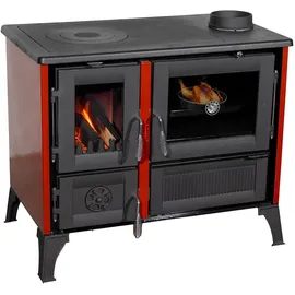 hosseven Kaminofen mit Backfach und Herdplatte 4013 Rot Holzofen 8 kW Holz Ofen Mehrfachbelegung Kamin Heizofen Küchenherd