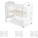 Cangaroo Babybett Wing 120 x 60 cm Gitterbett Buchenholz Räder 3 Höhenpositionen, weiß