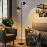 kowanie Stehlampe Vintage Wohnzimmer Stehleuchte: Industrial Standleuchte 2 Flammig in Schwarz Gold Standlampe aus Metall E14 Schwenkbar 350° Leselampe für Schlafzimmer × Ohne Leuchtmittel