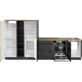 kochstation Winkelküche L-Form 380 cm grau