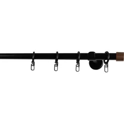 Gardinenstange GARESA "Lina mit Kappe", schwarz, nussbaumfaben, L:420cm, Gardinenstangen, Vorhanggarnitur verlängerbar Wandmontage