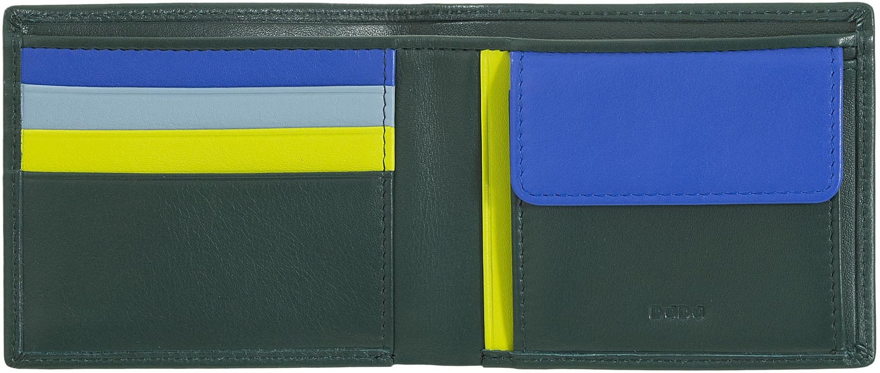 DUDU Herrenportemonnaies, flach, aus Leder, mit RFID-Schutzsystem Kreditkartenfächer mit Münzfach, farbiges Portemonnaie Mangrove