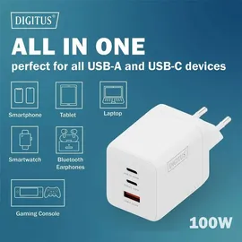 Digitus USB GaN 100W 2x USB-C 1x USB-A Weiß
