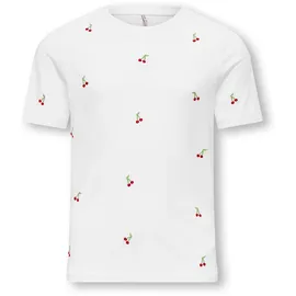 KIDS ONLY T-Shirt KIDS ONLY "KOGKETTY LIFE S/S O-NECK TOP JRS NOOS", Mädchen, Gr. 158/164, weiß (hellweiß aop:cherries), Jersey, Obermaterial: 100% Baumwolle, bedruckt, Basic normal, Rundhals, Shirts T-Shirt