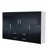 Vladon Highboard 166,5 x 106,5 x 35 cm Weiß matt / Schwarz Hochglanz