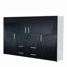 Vladon Highboard 166,5 x 106,5 x 35 cm Weiß matt / Schwarz Hochglanz