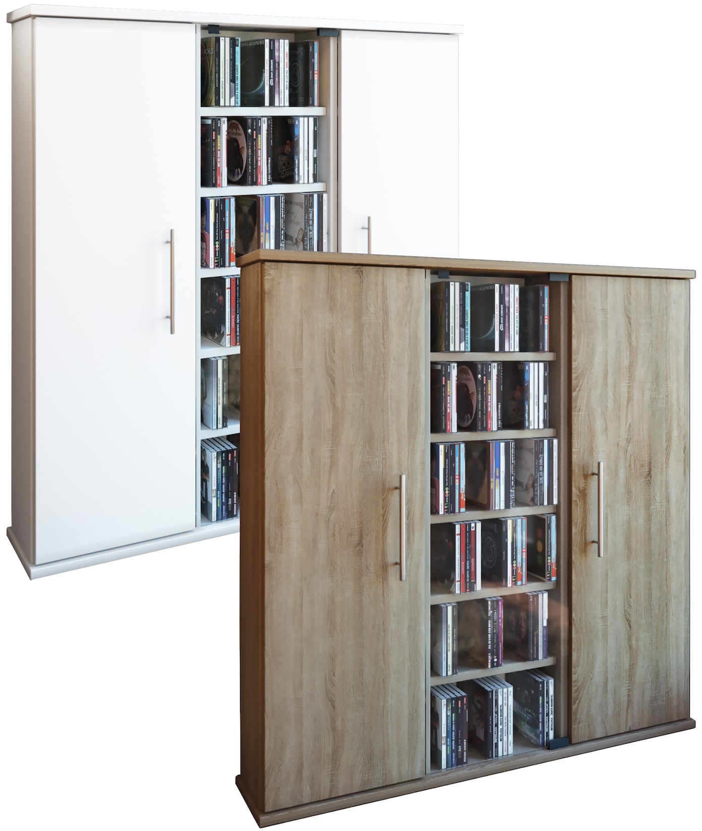 VCM CD Regal Holz   CD Schrank mit 1 ESG-Sicherheitsglastür und 2 Holztüren für 450 CDs oder 195 DVDs oder 108-Videos   Maße: H. 92 x B. 86 x T. 18 cm   Eleganter DVD Schrank   Blu ray Schrank   CD-Schrank - Santo