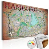 Artgeist Pinnwand Hamburg [Cork Map] blau|braun|gelb|grün 120,00 cm x 80,00 cm