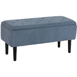 Homcom Sitzbank mit Stauraum, Bettbank, Polsterbank mit Klappdeckel, Samtoptik, Truhenbank, für Wohnzimmer, Schlafzimmer, Blau, 95 x 38 x 45 cm