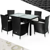 CASARIA CASARIA® Polyrattan Sitzgruppe Garten Stapelbar Wetterfest 6+1 Schwarz