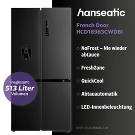 Hanseatic HCD18983CWDBI Multi Door (513 l, 1898 mm hoch, Schwarz)