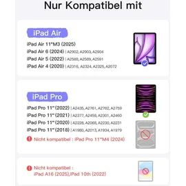 Inateck Tastatur Hülle für iPad Air 6 11 Zoll 2024,iPad Air 5/4 10.9 Zoll,iPad Pro 11 Zoll 4/3/2/1,Hoch-/Querformat Ständer,Abnehmbare Touchpad mit 7-Farbiger Hintergrund Beleuchtung,QWERTZ, KB04111