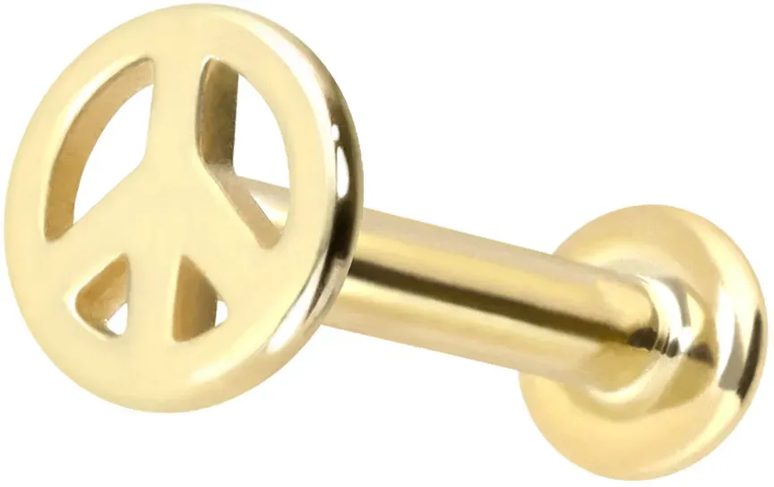 14 Karat Gold Labret mit Push Fit PEACE-ZEICHEN
