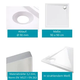 Calmwaters Komplettset 90 x 90 x 2,5 cm mit Wannenträger Ablaufgarnitur, bodengleiche Brausewanne Modern Select, flache Dusch...
