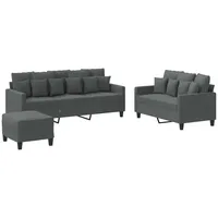 VidaXL 3-tlg. Sofagarnitur mit Kissen Dunkelgrau Stoff