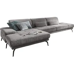 Ecksofa DIE PLANBAR "MP-IN20126 L-Form", grau, B:328cm H:82cm T:190cm, 100% Polyester, Sofas, mit Kopfteilverstellung, optional Sitztiefen- & Armteilverstellung