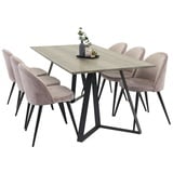 ebuy24 MarinaGRBL Essgruppe Esstisch El Holz dekor grau und 6 Velvet Esszimmerstühle Velour pink, schwarz.