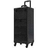 FUIERI Kosmetikkoffer Trolley Schminkkoffer Groß Make up Koffer mit Rollen Kosmetik Trolley 3 Schubladen Friseurkoffer Alu Multikoffer,Schwarz