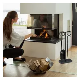 Relaxdays Kaminbesteck 5-teilig Metall 0,42 m Schwarz