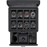 ROTHWELL Luxus Uhrenbox für 8 Uhren - PU Leder Uhrenbox mit Echtglasdeckel - Ausziehbare Zubehörschublade mit mehreren Fächern (Carbon)