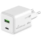 MediaRange 45W GaN Schnellladeadapter (EU-Stecker), 1x USB-C und 1x USB-A, unterstützt USB-C® Power Delivery und Quick ChargeTM, Weiß