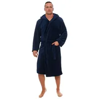 L.E.M.B. Hometrends Herren Damen Bademantel Kingston Microfaser Morgenmantel mit Kapuze marine XL - XL