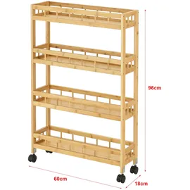 [en.casa] Servierwagen Natur, Holz, Bambus 60x96x18 cm, Esszimmer, Servierwagen