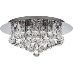 Deckenleuchte Kristall Wohnzimmer Deckenlampe modern silber, Chrom rund, 4 Flammig 4x G9, DxH 35x17,5 cm