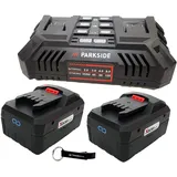 Parkside HEADNMORE® Bundle - PARKSIDE® 20V Akku Doppelladegerät PDSLG 20 + 2x 8Ah Smart Akku 8 Ah + HEADNMORE® Schlüsselanhänger