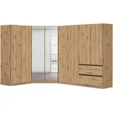 Rauch Möbel Eckkleiderschrank, Eiche Artisan, 8 Fächer, 2 Schubladen, 208x197x298 cm, Blauer Engel, Goldenes M, BQ - Bündnis für Qualität, Made in Germany, Schrankfront mit Spiegel, Schlafzimmer, Kleiderschränke, Eckschränke