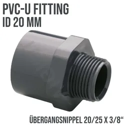 20 mm PVC Klebe Fitting Übergangsnippel Sechs-/Achtkant 20/25 mm x 3/8 Muffe Ve..."