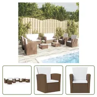 The Living Store 8-tlg. Garten-Lounge-Set mit Kissen Poly Rattan Braun - Braun