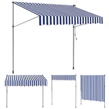Monucep Klemmmarkise 400 cm Breit, Markise Ohne Bohren mit Handkurbel,Klemmmarkise Balkon UV-beständig,Balkon Sonnenschutz und Wasserdicht,Balkonmarkisen zum Klemmen Blau Weiß