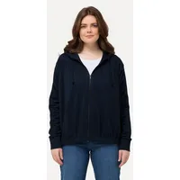 Ulla Popken Sweatjacke Hoodie-Jacke gekräuselte Quernaht Kapuze schwarz 50/52