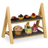 relaxdays Servierplatte 2-stöckige Etagere mit Schieferplatten, Schiefer braun