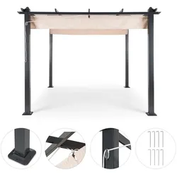 Blumfeldt Pantheon Pergola Vordach 3x3m Aluminium Sonnendach Polyester Beige