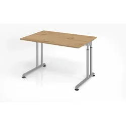 PROREGAL Schreibtisch Nilo | Asteiche | Silber Gestell | BxT 120x80cm | Arbeitshöhe 68-82cm | höhenjustierbar, 1cm Raster | C-Fuß-Gestell