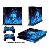 DOTBUY PS4 Skin Aufkleber Sticker Design Folie schützende Haut Schale für Sony Playstation 4 Konsole und 2 Dualshock Controller (Blue Fire Skull)